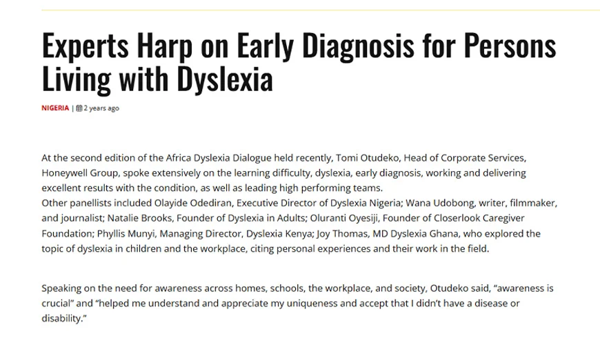Experts Harp on Early Diagnosis for Persons Living with Dyslexia